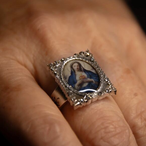 VIRGINS SAINTS & ANGELS VSA Retablo Square Framed Charm Ring in Silver 7 - Picture 2 of 5